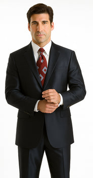 Sharkskin Shiny Sheen 2 Button Dark Blue Sharkskin Men'S Suit