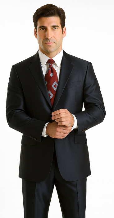 Sharkskin Shiny Sheen 2 Button Dark Blue Sharkskin Men'S Suit