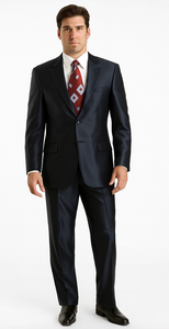 Sharkskin Shiny Sheen 2 Button Dark Blue Sharkskin Men'S Suit