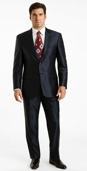 Sharkskin Shiny Sheen 2 Button Dark Blue Sharkskin Men'S Suit