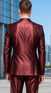 Shiny Burgundy Vested Suit - 3 Pieces Maroon Flashy Suit