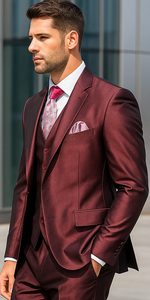Shiny Burgundy Vested Suit - 3 Pieces Maroon Flashy Suit