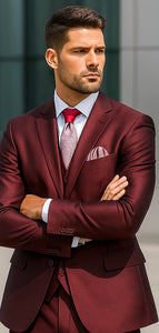 Shiny Burgundy Vested Suit - 3 Pieces Maroon Flashy Suit