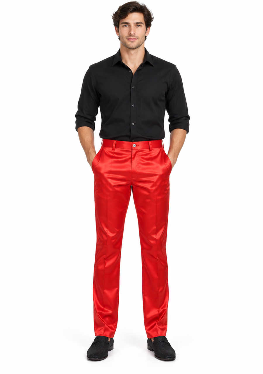Shiny Dress Pants - Sateen Red Mens Pants