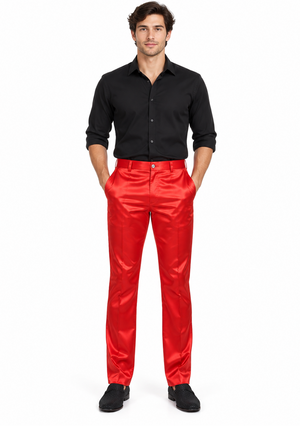 Shiny Dress Pants - Sateen Red Mens Pants