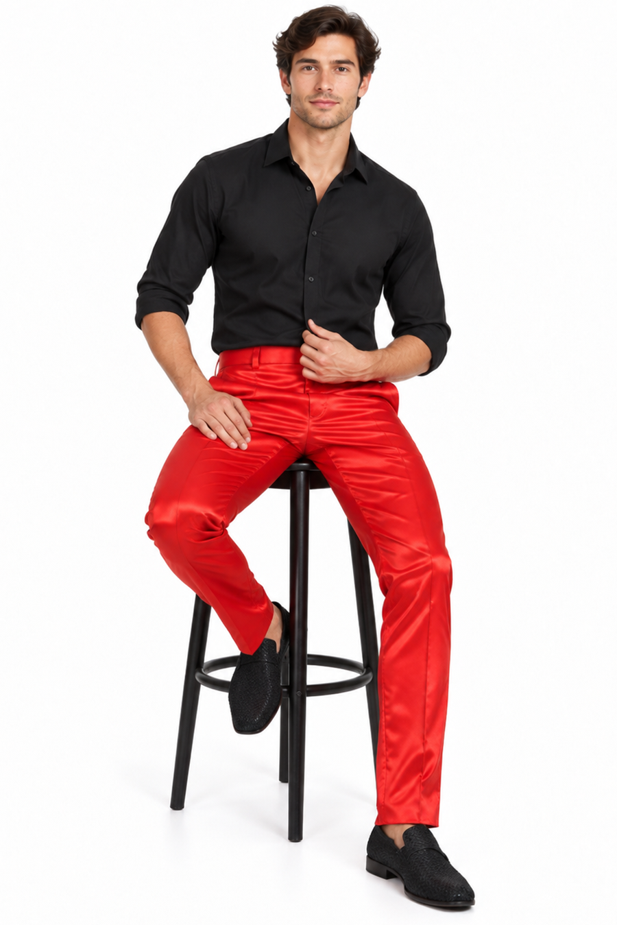 Shiny Dress Pants - Sateen Red Mens Pants