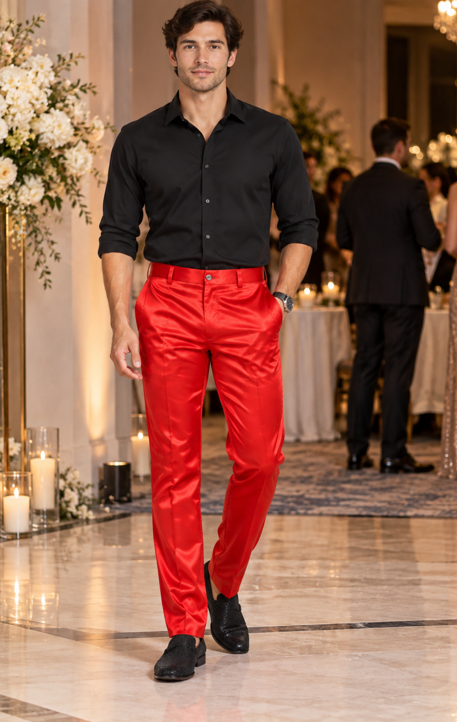 Shiny Dress Pants - Sateen Red Mens Pants