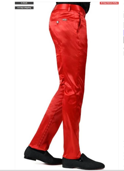 Shiny Dress Pants - Sateen Red Mens Pants