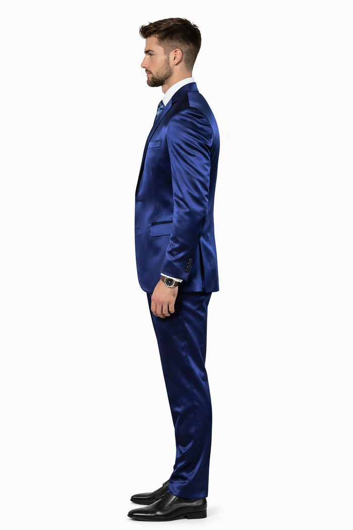 Navy Blue Shiny Suit - Flashy Suit