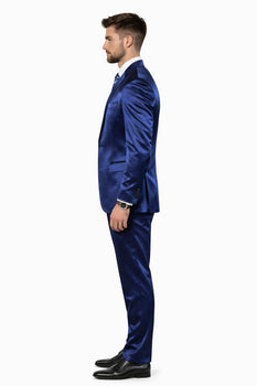 Navy Blue Shiny Suit - Flashy Suit