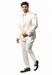 Shiny Satin Charmeuse Metallic Stripe Sheen Monochromatic Pinstripe Suit By Rossiman in Color cream Tailored Fit + Matching Shirt Tie (4-Piece)