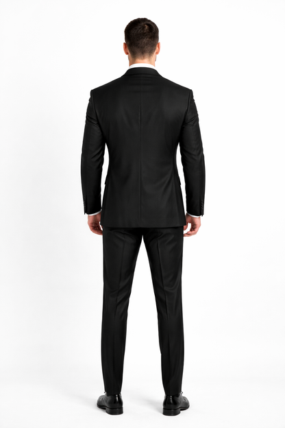 Shiny Sharkskin Jet Black 2 Button Style Jacket Flat Front Pants New Style