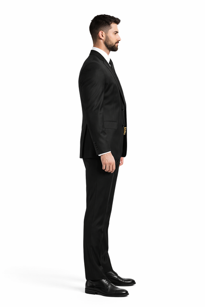 Shiny Sharkskin Jet Black 2 Button Style Jacket Flat Front Pants New Style