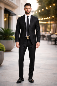 Shiny Sharkskin Jet Black 2 Button Style Jacket Flat Front Pants New Style