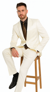 Shiny Sharkskin Metallic 2 Button Suits Off-White