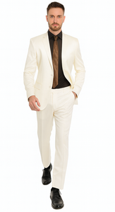 Shiny Sharkskin Metallic 2 Button Suits Off-White