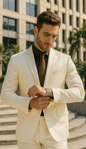 Shiny Sharkskin Metallic 2 Button Suits Off-White