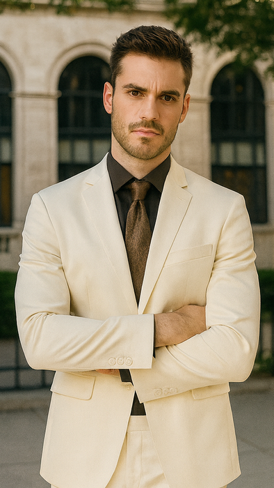 Shiny Sharkskin Metallic 2 Button Suits Off-White