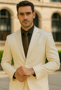 Shiny Sharkskin Metallic 2 Button Suits Off-White