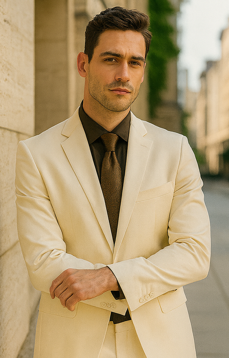 Shiny Sharkskin Metallic 2 Button Suits Off-White