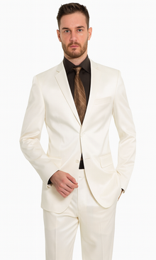Shiny Sharkskin Metallic 2 Button Suits Off-White