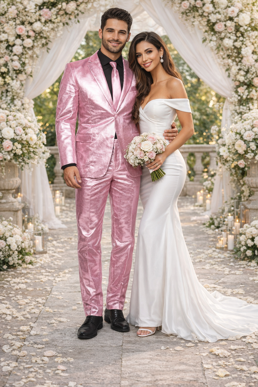 Shiny Metallic Party Pink Suit