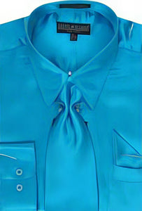 Fashion Cheap Priced Sale Turquiose Shiny Silky Satin Men'S Dress Cheap Priced Shirt Online Sale
