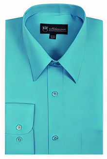 Mens Turquoise Dress Shirt Plain Solid Color Traditional Turquoise Men's Dress Shirt