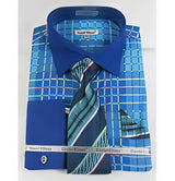 Mens Turquoise Dress Shirt Turquoise Blue Window Pane Pattern French Cuff With Collar Men'S Dress Shirt