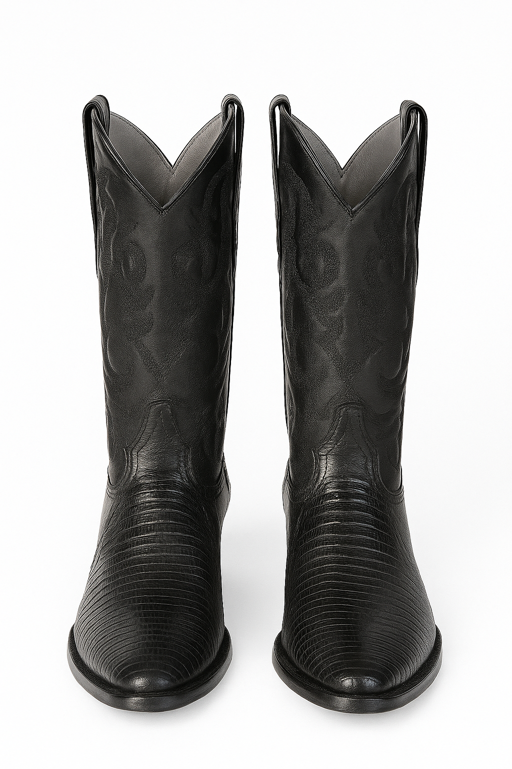 Los Altos Boots Lizard Teju R-Toe Black Cowboy Boots - Image 2