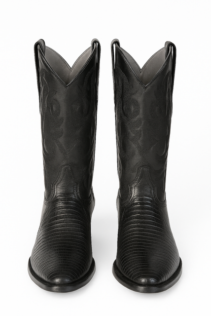 Los Altos Boots Lizard Teju R-Toe Black Cowboy Boots - Image 2