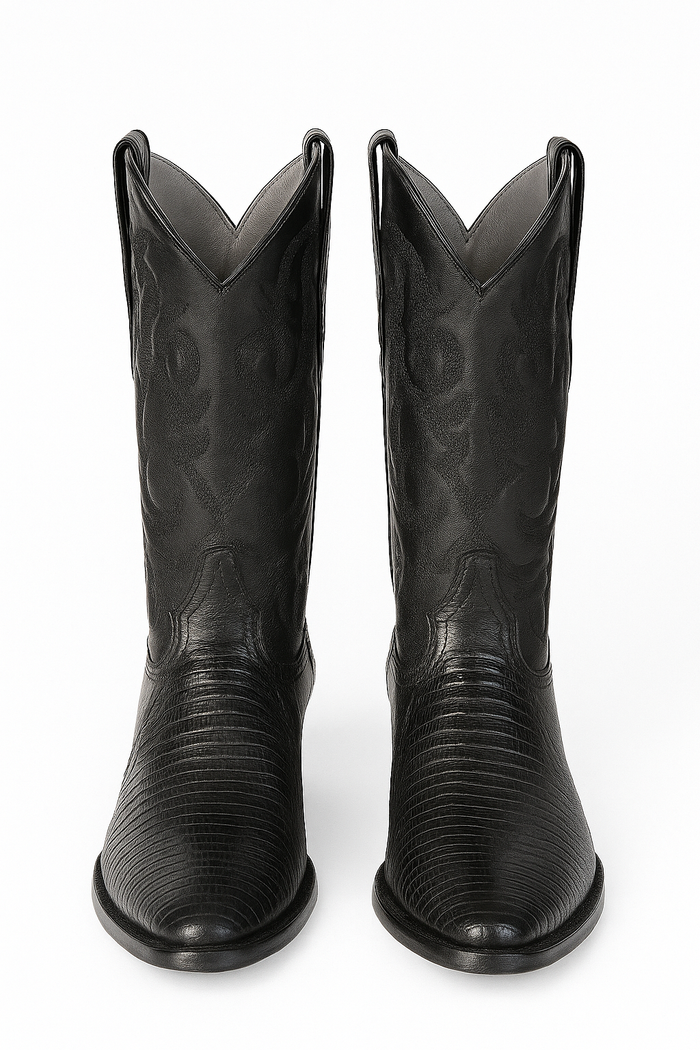 Los Altos Boots Lizard Teju R-Toe Black Cowboy Boots - Image 2