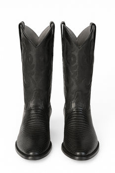 Los Altos Boots Lizard Teju R-Toe Black Cowboy Boots - Image 2