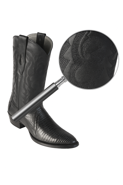 Los Altos Boots Lizard Teju R-Toe Black Cowboy Boots - Image 4