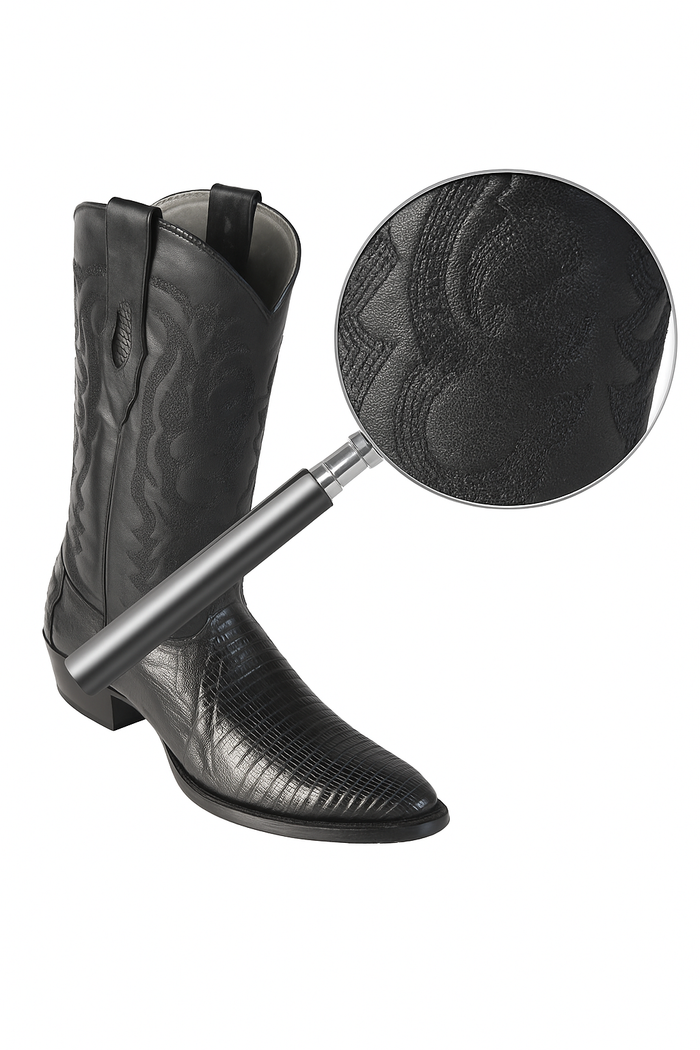 Los Altos Boots Lizard Teju R-Toe Black Cowboy Boots - Image 4