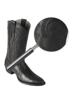 Los Altos Boots Lizard Teju R-Toe Black Cowboy Boots - Image 4