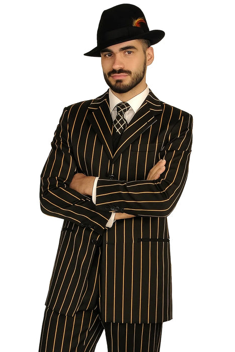 Black And Gold Pronounce Fashion Longe Zoot Suits - Pimp Suit - Zuit Suit For Men