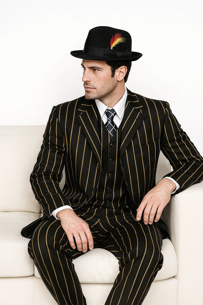 Black And Gold Pronounce Fashion Longe Zoot Suits - Pimp Suit - Zuit Suit For Men - Image 4