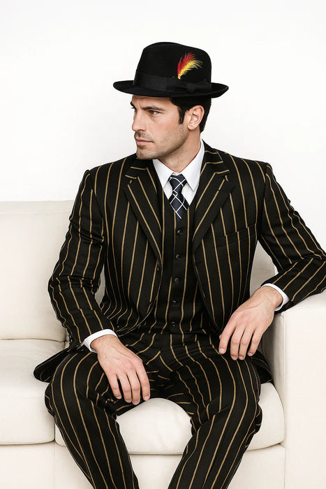 Black And Gold Pronounce Fashion Longe Zoot Suits - Pimp Suit - Zuit Suit For Men