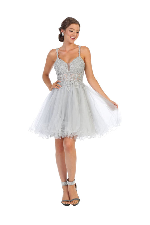 Quince Dama Dresses - Short Quinceanera Dresses in Color Silver