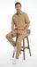 Mens Tan Embroidered Walking Suit Plus Matching Pants – Short Sleeve Shirt and Pants Casual Summer Outfit for Vacation, Beach in khaki Beige Color