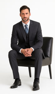 Signature Platinum Stays Cool Discounted Sale Men'S 3 Piece Grey Pinstripe Italian Design Three Piece Suit