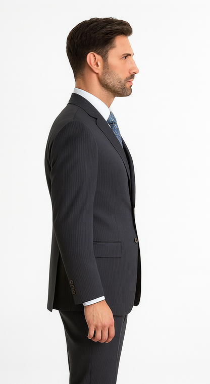 Signature Platinum Stays Cool Discounted Sale Men'S 3 Piece Grey Pinstripe Italian Design Three Piece Suit
