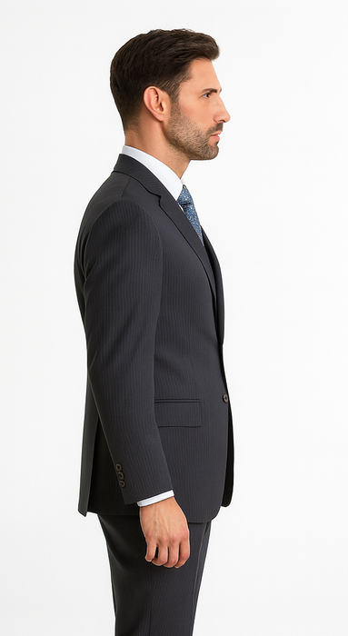 Signature Platinum Stays Cool Discounted Sale Men'S 3 Piece Grey Pinstripe Italian Design Three Piece Suit