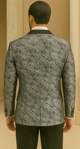 Silver Double Breasted Rough Streak Pattern Satin Peak Lapel Stacy Adams Men's Jacket