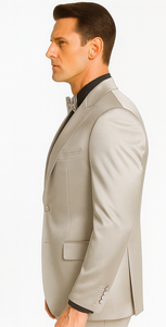 Men's Silver Satin Slim Fit Tazzio 3 Piece Suit with Double Breasted Vest and Peak Lapel Jacket