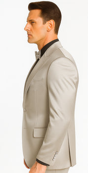 Men's Silver Satin Slim Fit Tazzio 3 Piece Suit with Double Breasted Vest and Peak Lapel Jacket - Image 7