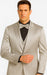 Men's Silver Satin Slim Fit Tazzio 3 Piece Suit with Double Breasted Vest and Peak Lapel Jacket