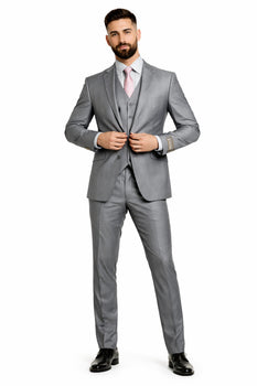 Men'S Two Button Vested Shiny Flashy Metallic Light Grey Slim Fit Suit - Image 5