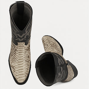 Natural Python Snakeskin J-Toe Cowboy Boots